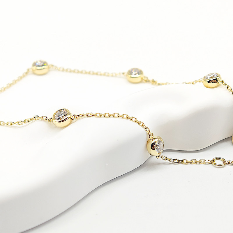6 Alternating Bubble Bezel Set Lab Created Diamond Bracelet in Yellow Gold front view