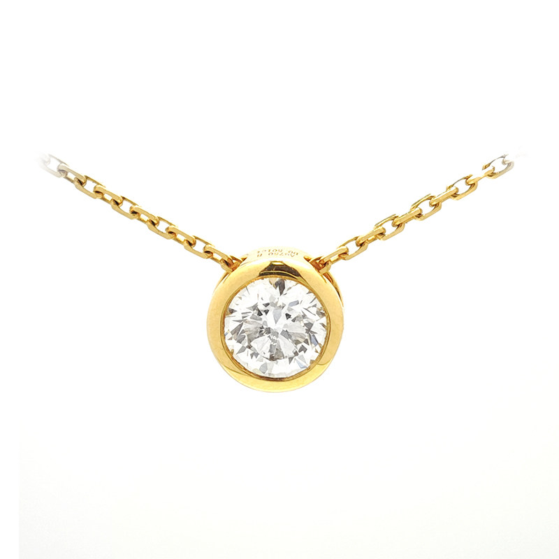 Solitaire Round Stone Bezel Open Bottom Set Yellow Gold Necklace