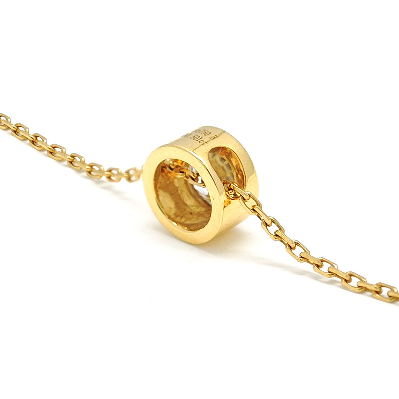Solitaire Round Stone Bubble Bezel Open Bottom Set Yellow Gold Necklace back view