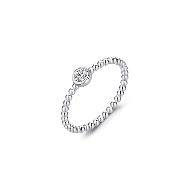 Round Cut Solitaire Bezel Flush Setting Diamond Ring With Continuous Bead Link Shank