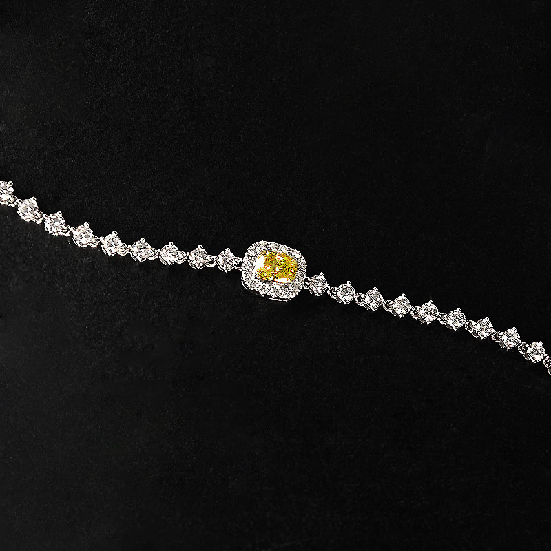 Continuous Bubble Bezel Set Dual Layer Open Gallery Diamond Tennis Bracelet with yellow cushion cut halo charm