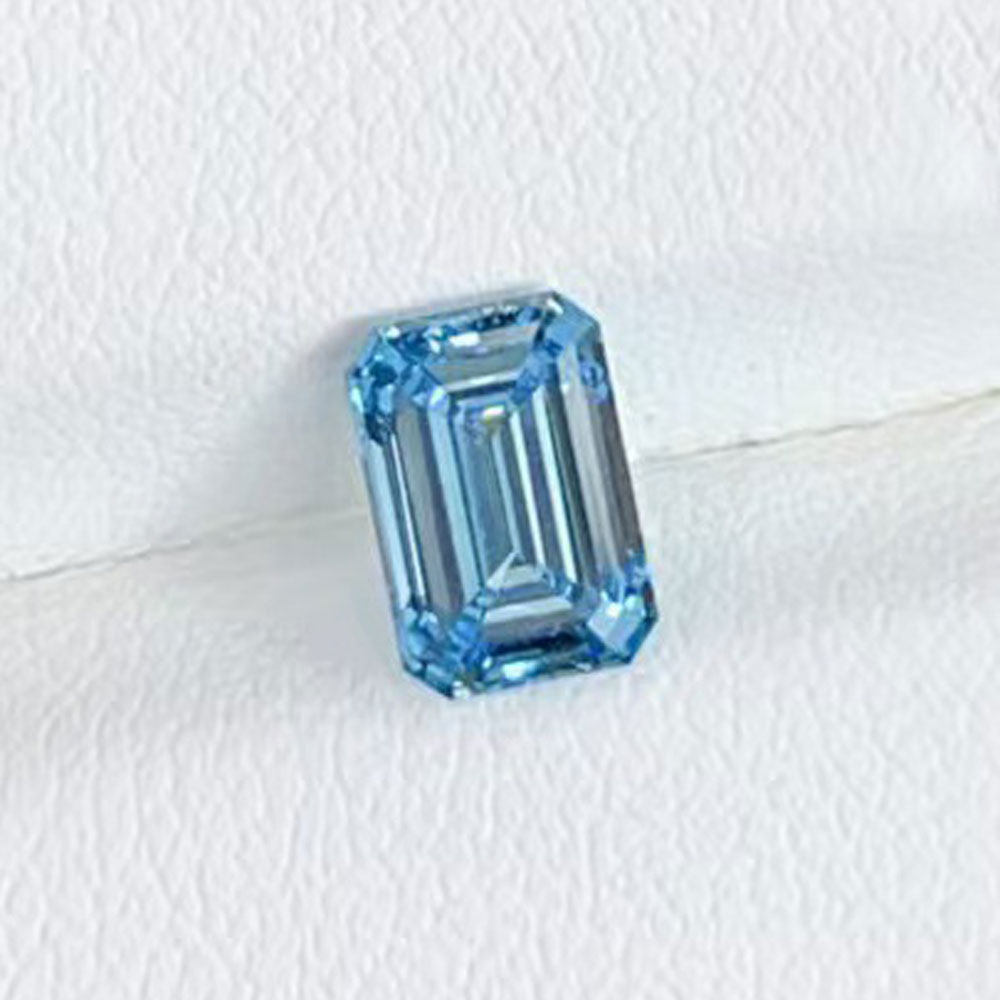 Blue Emerald Cut Color Lab Grown Diamond