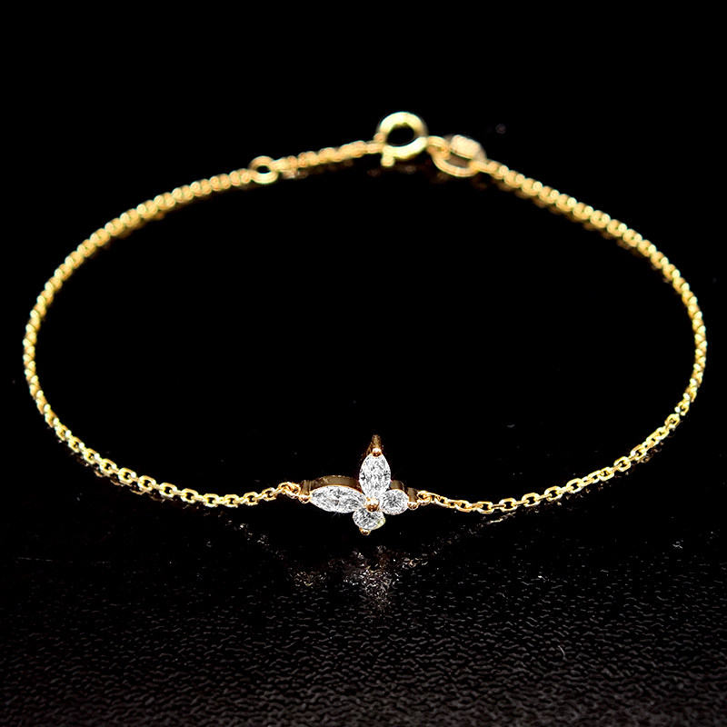 5 Prong Diagonal Butterfly Design Ethical Lab Diamond Yellow Gold Bracelet full view