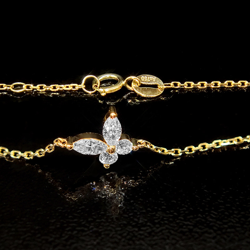 5 Prong Diagonal Butterfly Design Ethical Lab Diamond Yellow Gold Bracelet details
