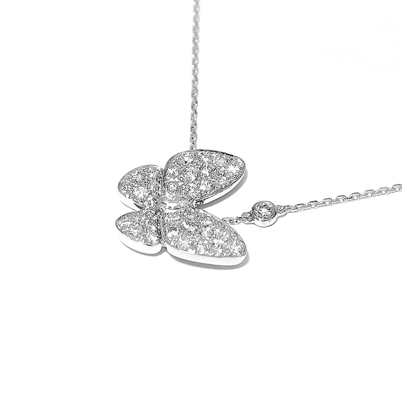 Staggered Butterfly Motif Full Pave Bezel Lab Diamond Pendant Necklace
