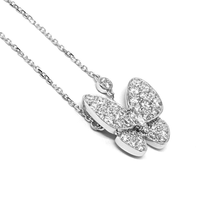Staggered Butterfly Motif Full Pave Bezel Lab Diamond Pendant Necklace side view