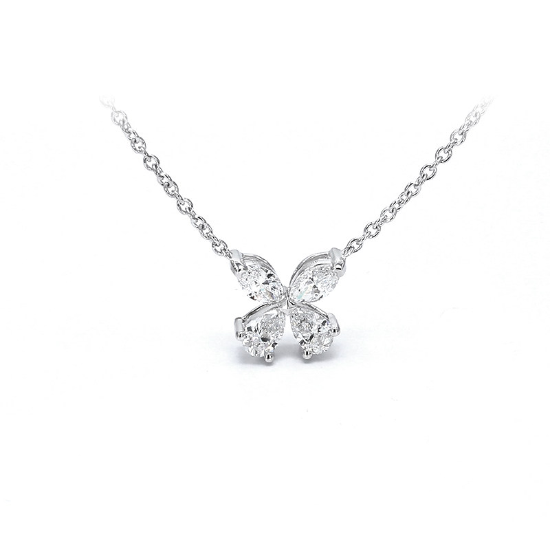 Four Stone Butterfly Motif Ethical Man Made Diamond White Gold Necklace