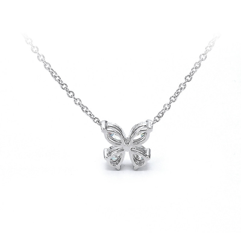 Four Stone Butterfly Motif Ethical Man Made Diamond White Gold Necklace back view