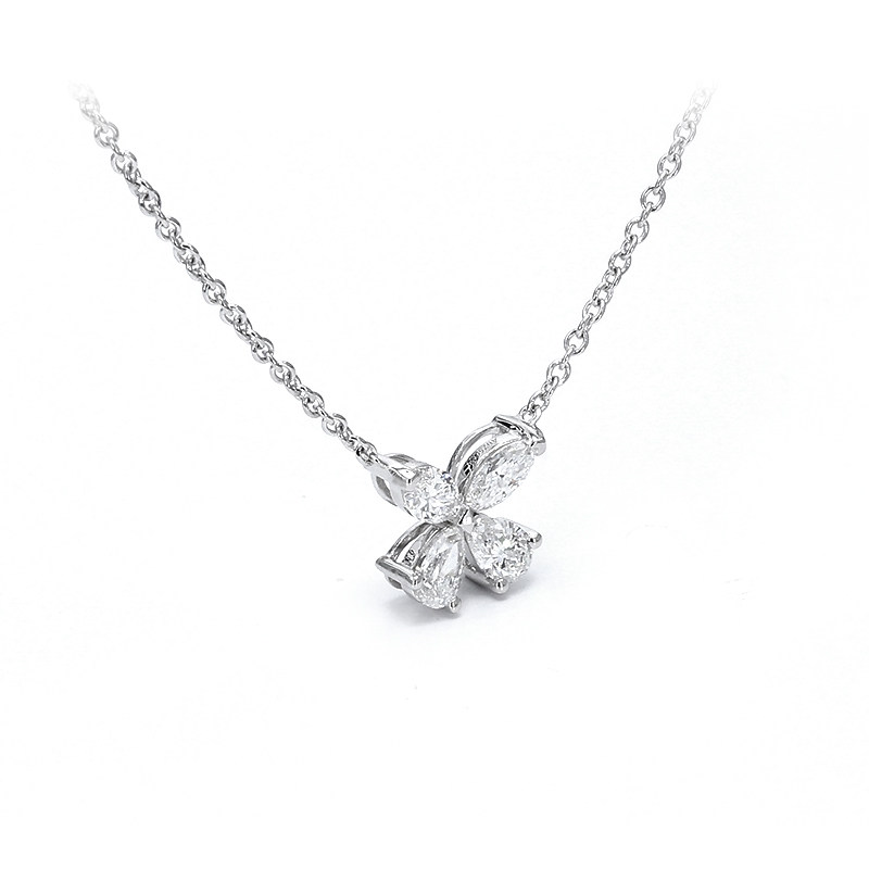Four Stone Butterfly Motif Ethical Man Made Diamond White Gold Necklace side view