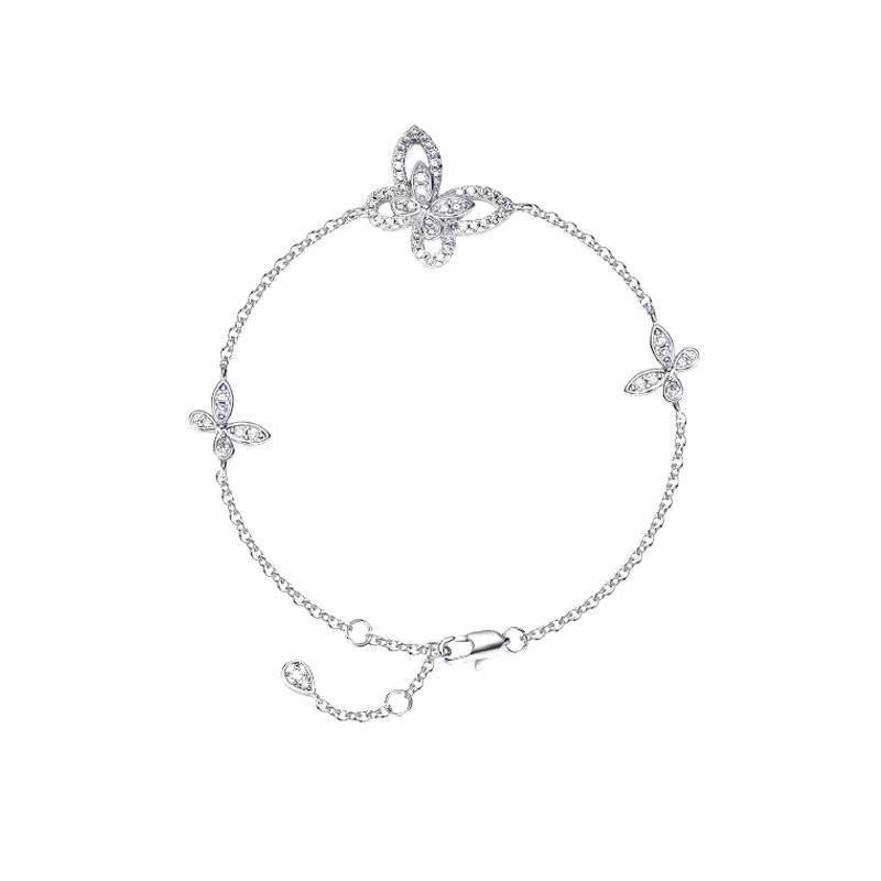 3 Alternating Butterfly Motif Pave Lab Cultured Diamond Bracelet