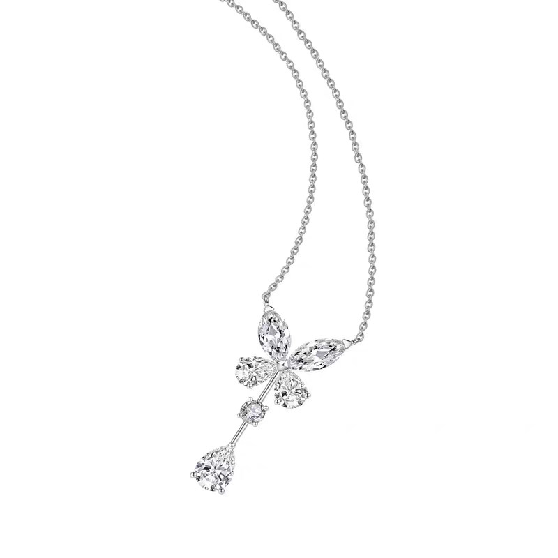 Butterfly Motif & Mixed Cut Lab Grown Diamond Drop Pendant Necklace details