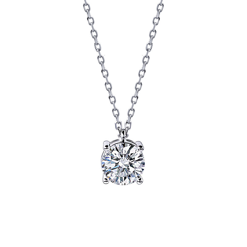 1 Carat Minimalist 4 Prong Round Cut Diamond Necklace in White Gold in blank background img