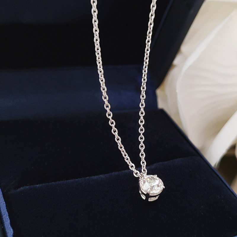 1 Carat Minimalist 4 Prong Round Cut Diamond Necklace in White Gold details