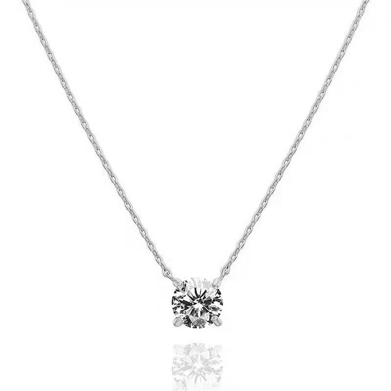 Solitaire 4 Prong Round Cut Cultivated Diamond Necklace in White Gold