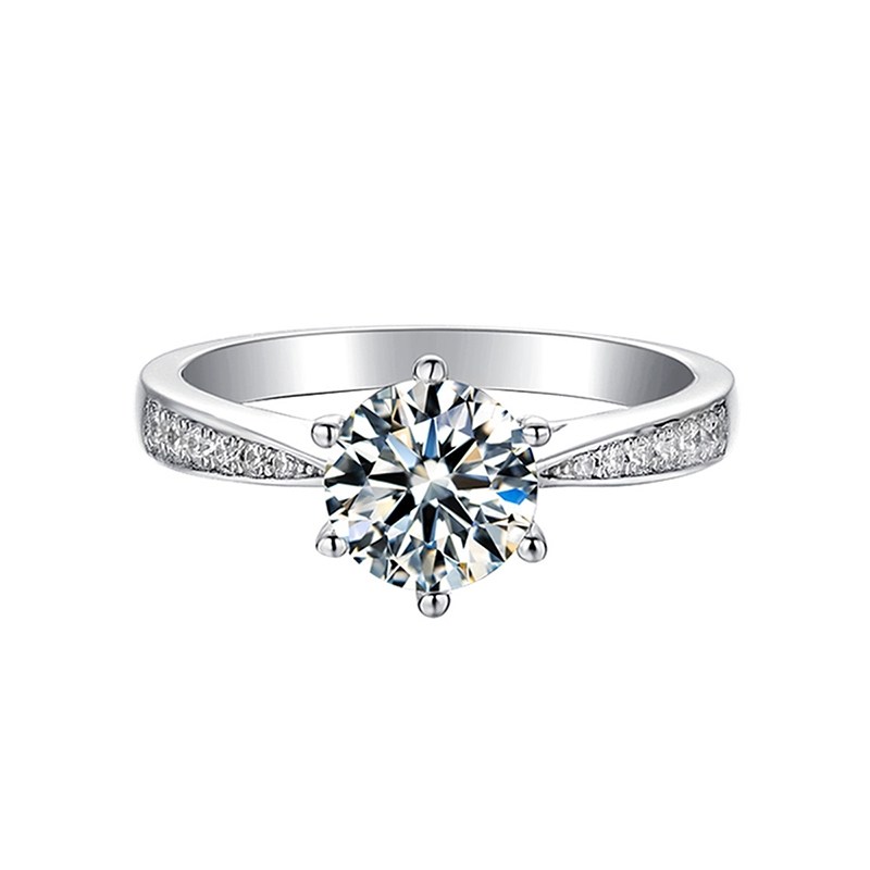 Classic Round Cut Pave Accent White Gold Lab Grown Diamond Solitaire Ring