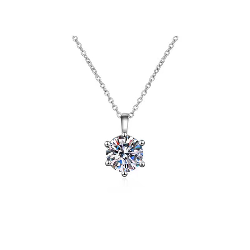 Minimalist 6 Prong Solitaire Round Cut Lab Created Diamond Necklace