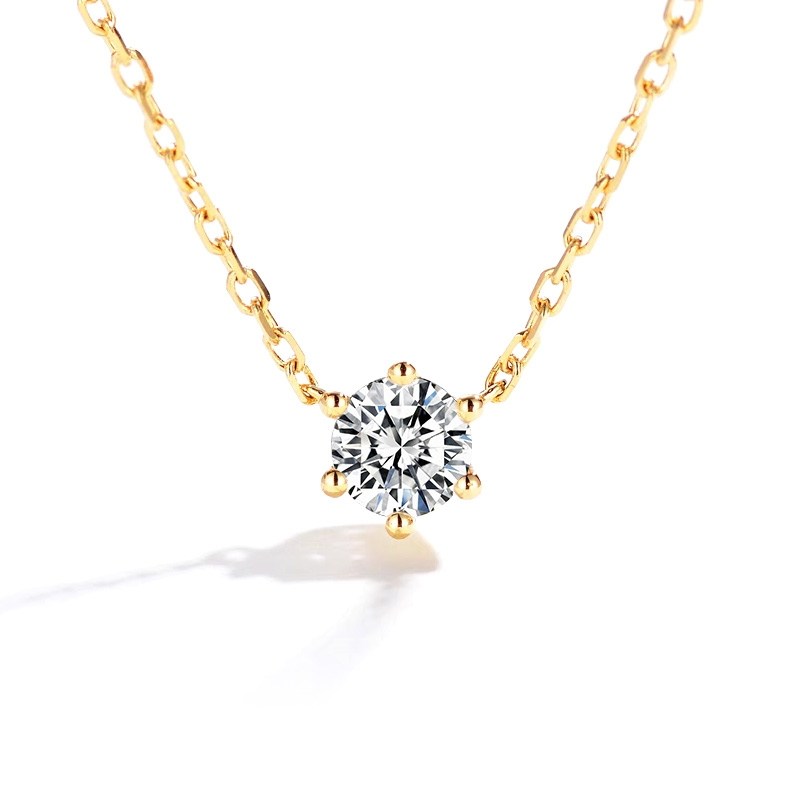 Classic Six-Prong Solitaire Man Made Diamond Station Pendant Necklace