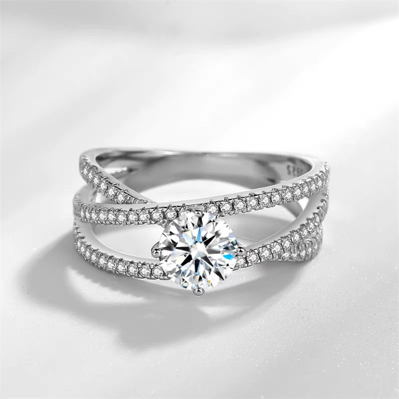 Solitaire Round Cut Diamond Ring With Triple Crisscross Half Pave Shoulder Shank