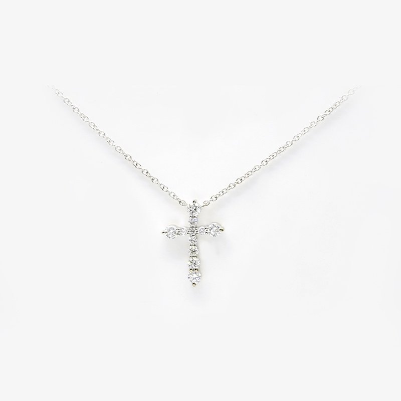 Art Deco Cross Pave Lab Cultured Diamond White Gold Necklace