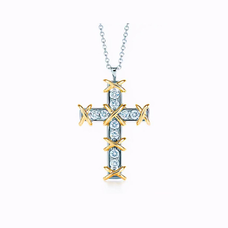 X Shaped Tie Man Made Diamond Channel Pave Cross Deco Necklace