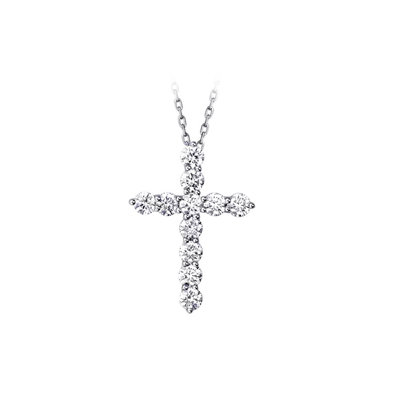 Full Pave Cross Motif Pendant White Gold Necklace
