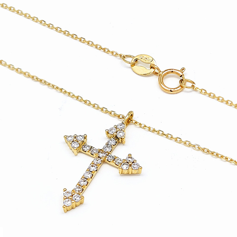 Art Deco 4 Pointed Cross Motif Pave Lab Diamond Yellow Gold pendant & clasp