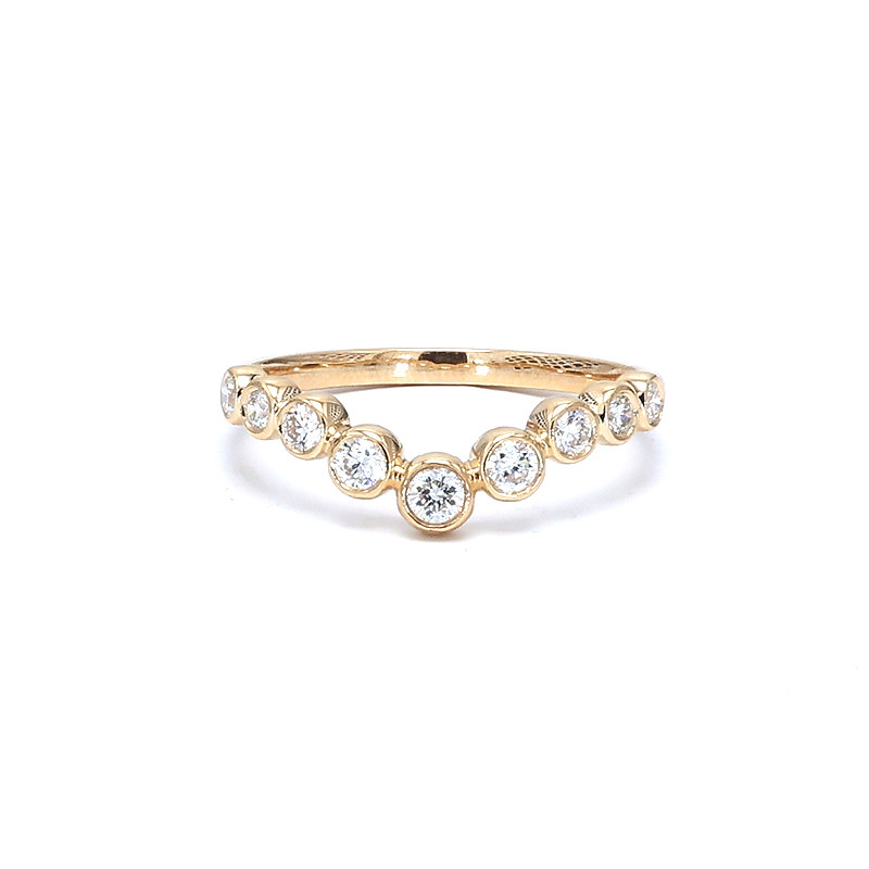 Curved Chevron Bezel Yellow Gold Manufactured Diamond Stackable Contour Band