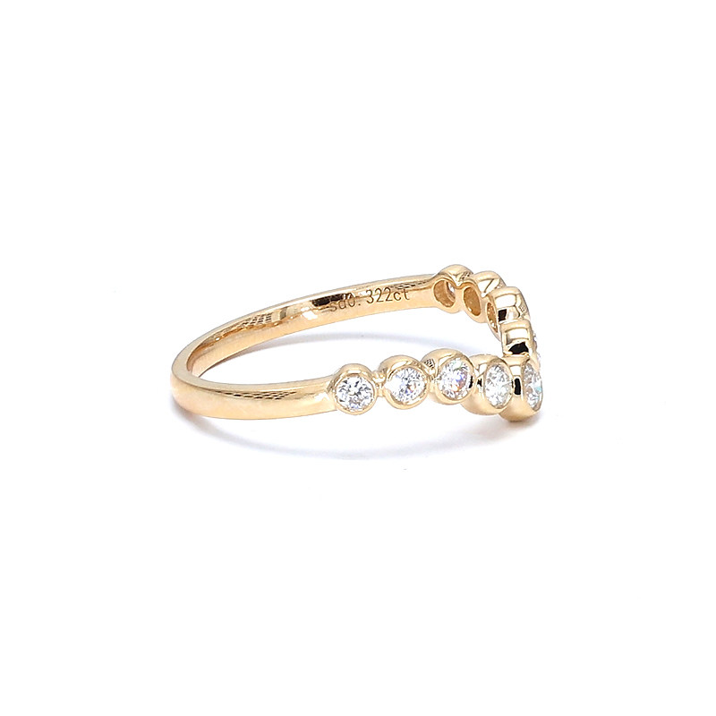 Curved Chevron Bezel Yellow Gold Manufactured Diamond Stackable Contour Band side view