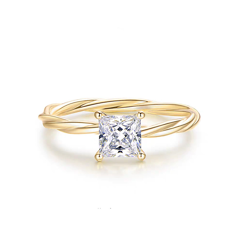 Four Prong Princess Cut Solitaire Lab Grown Diamond Ring With Continuous Twisted Band