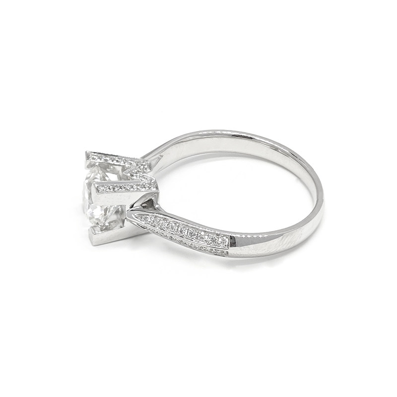 Custom W-Shaped Block Prong Pave Diamond Modern Solitaire Engagement Ring side view
