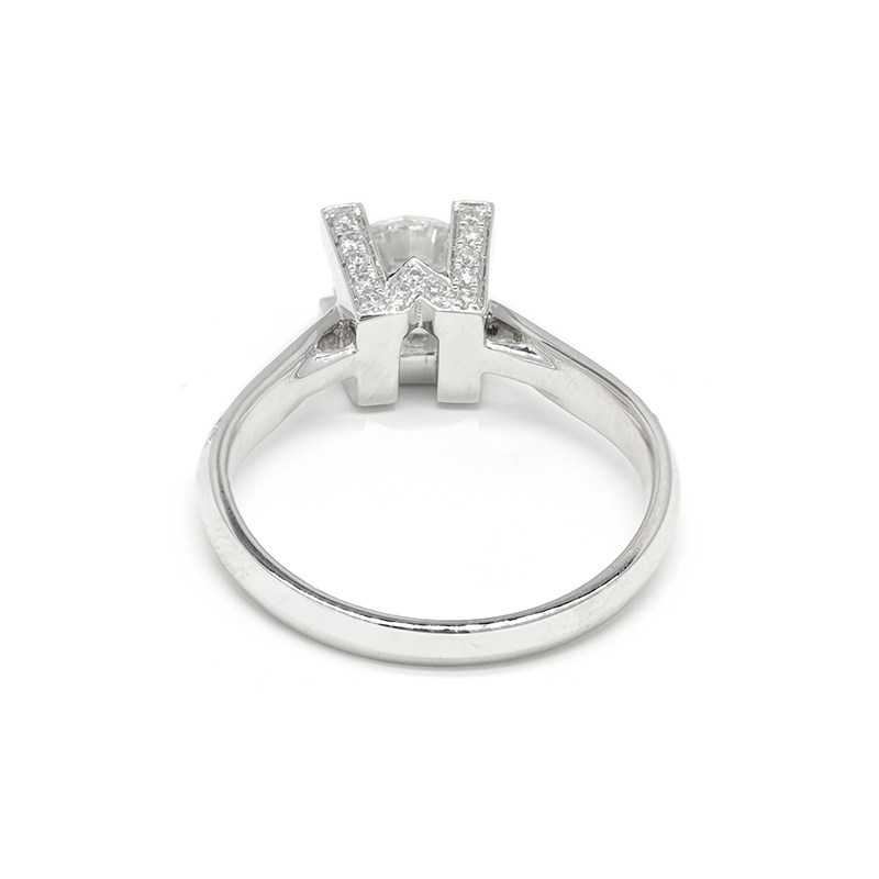 Custom W-Shaped Block Prong Pave Diamond Modern Solitaire Engagement Ring back side view