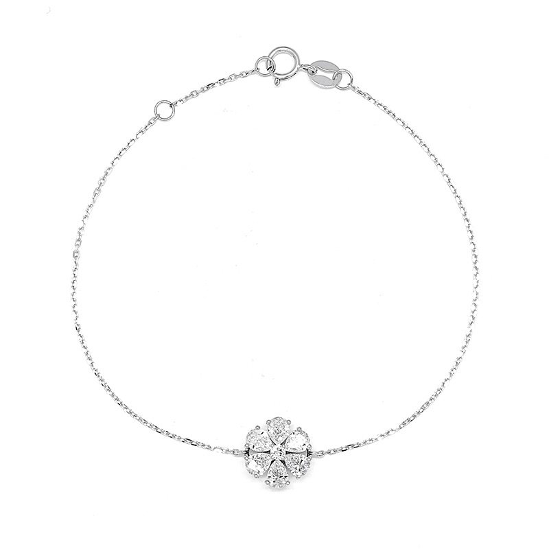 6 Petals Floral Motif Lab Grown Diamond Bracelet With Dainty White Gold Chain