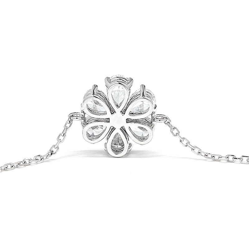 6 Petals Floral Motif Lab Grown Diamond Bracelet With Dainty White Gold Chain front view