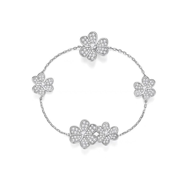 5 Three-Leaf Clover Motif Alternating Pave Lab Created Diamond Bracelet in blank background