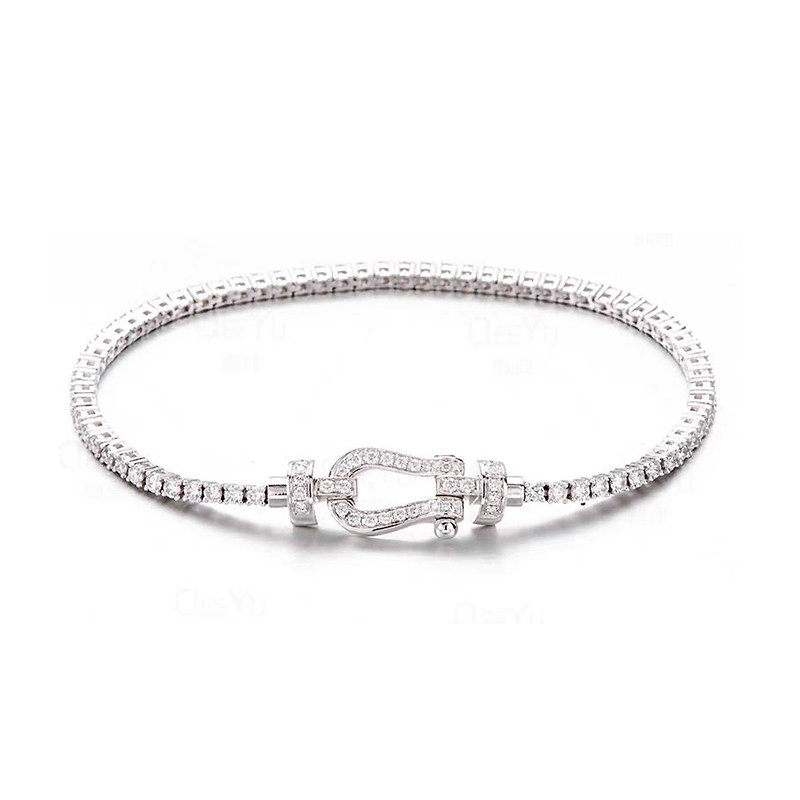 Continuous 4 Prong Square Setting Lab Diamond Tennis Bracelet With Shackle Clasp
