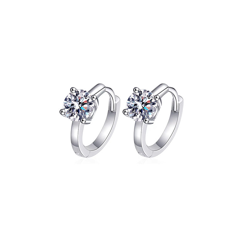 4 Prong Minimalist Round Cut Lab Diamond Huggie Earrings With White Gold Circle Leverback