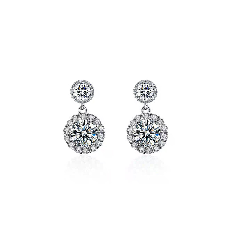 Solitaire Round Halo Lab Diamond Drop Earrings With Solitaire Halo Ear Back