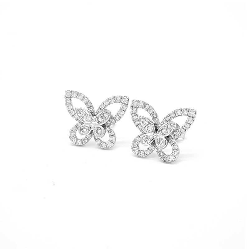 close view of Open Wing Butterfly Pavé Lab Grown Diamond Stud Earrings