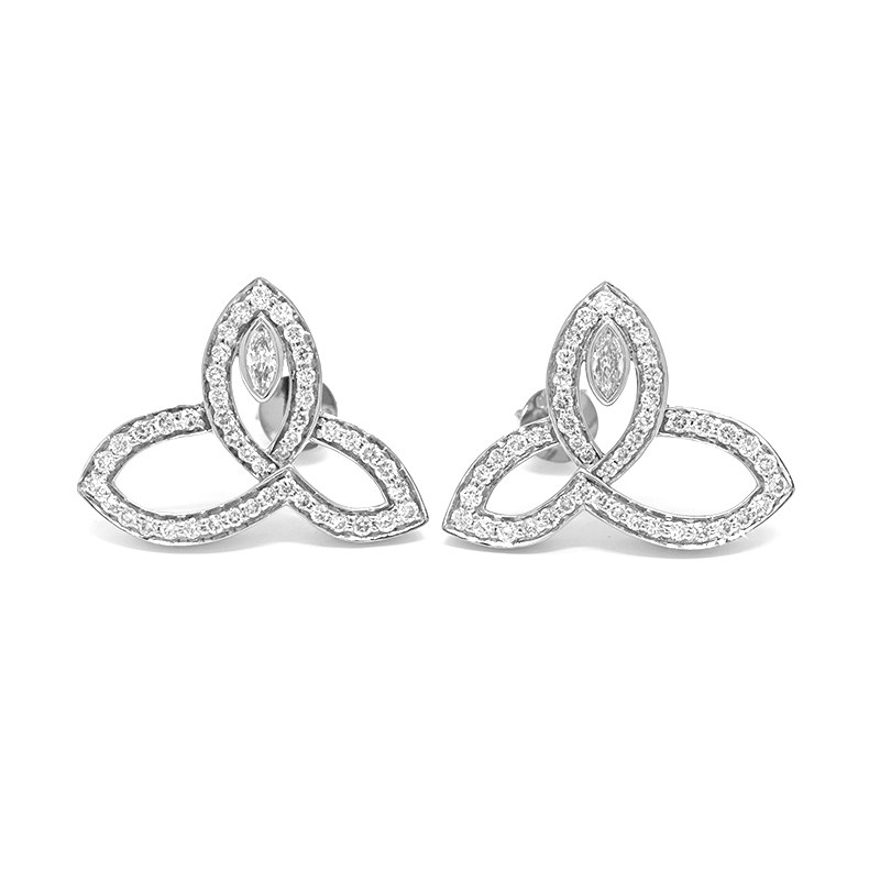 Elegant Tri-Leaf Marquise Center Pavé Lab Grown Diamond Stud Earrings front view