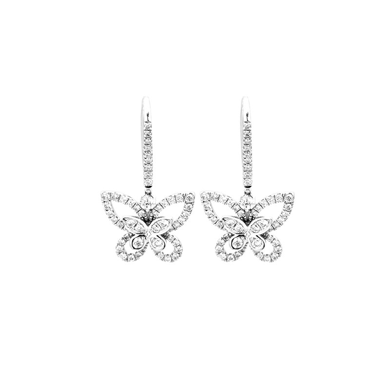 Overlapping Butterfly Frame Full Pave Lab Diamond Drop Earrings With Half Pave French Hook