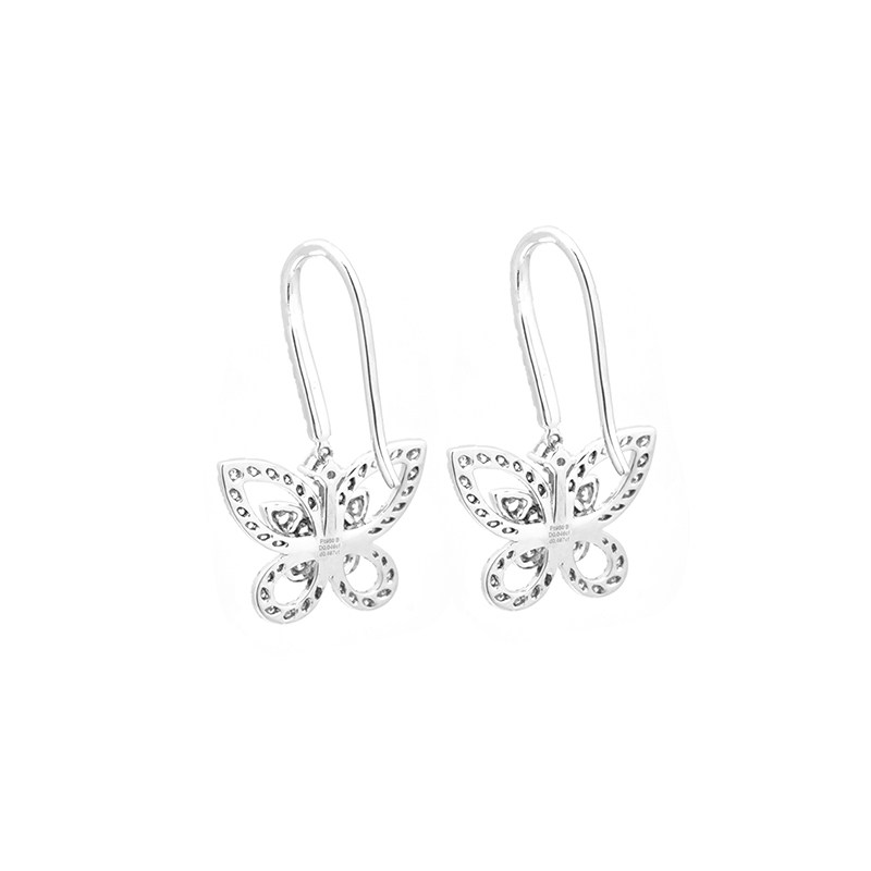 Overlapping Butterfly Frame Full Pave Lab Diamond Drop Earrings With Half Pave French Hook backside