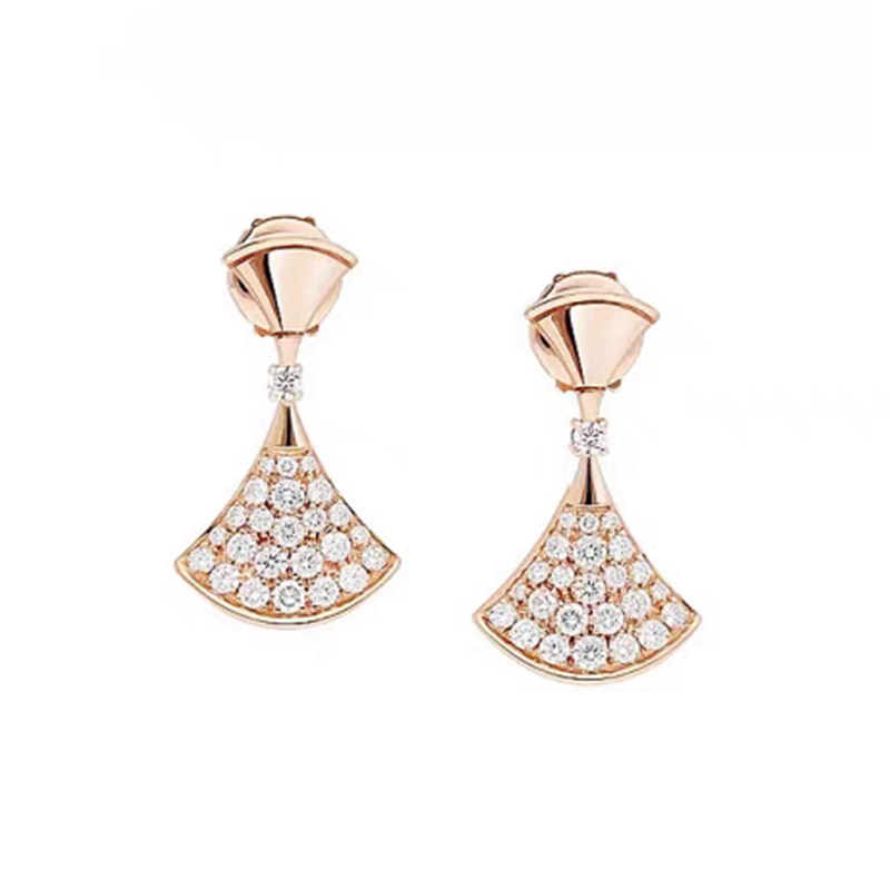 Fan Inspired Full Pave Micro Lab Grown Diamond Stud Earring in Rose Gold