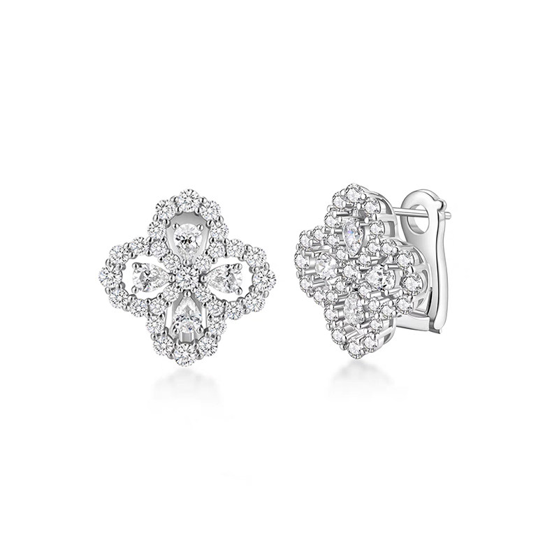 Four-Leaf Clover Frame Motif Pave Open Gallery Lab Diamond Stud Earring