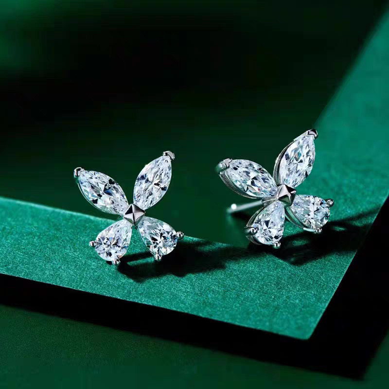2 Marquise Cut & 2 Pear Cut Butterfly Motif Cultivated Diamond Stud