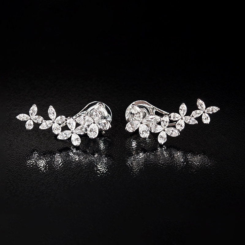 Ear Crawler 4 Butterfly Motif Connected Lab Created Diamond Stud Earring