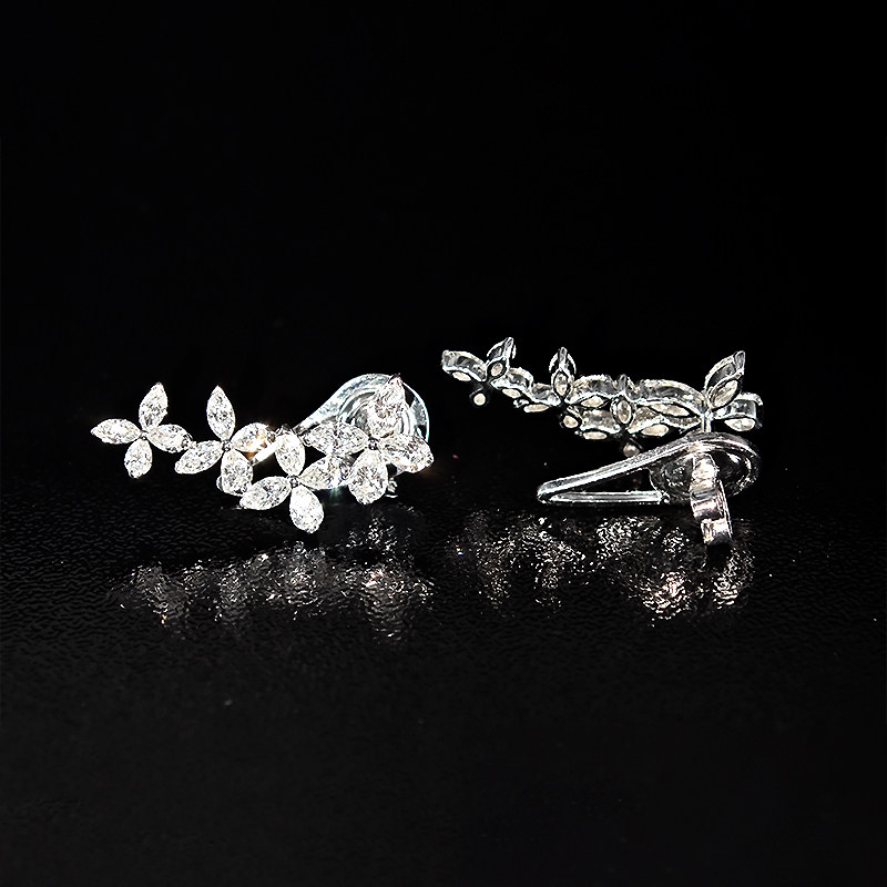 Ear Crawler 4 Butterfly Motif Connected Lab Created Diamond Stud Earring back view