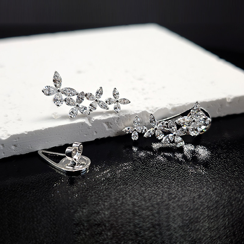 Ear Crawler 4 Butterfly Motif Connected Lab Created Diamond Stud Earring close up