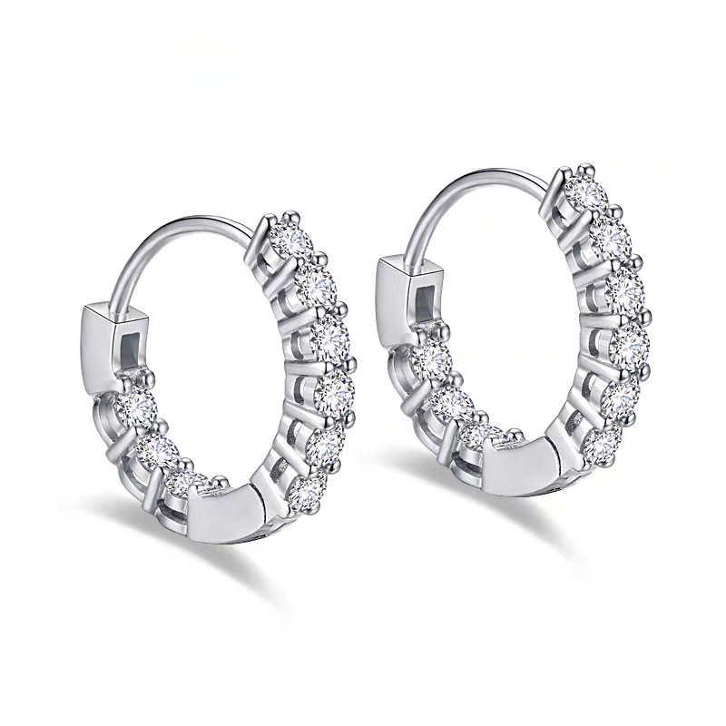 Dual Face Pave Ethical Lab Grown Diamond Huggie in White Gold close up