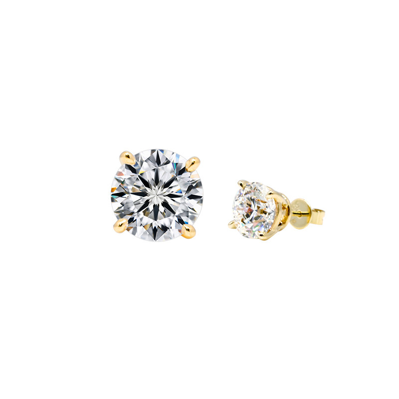 Classic Minimalist 4 Prong Round Cut Ethical Man Made Diamond Stud yellow gold