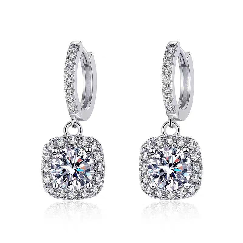 Round Cut Solitaire Cushion Halo Drop & Half Pave Leverback Diamond Earring